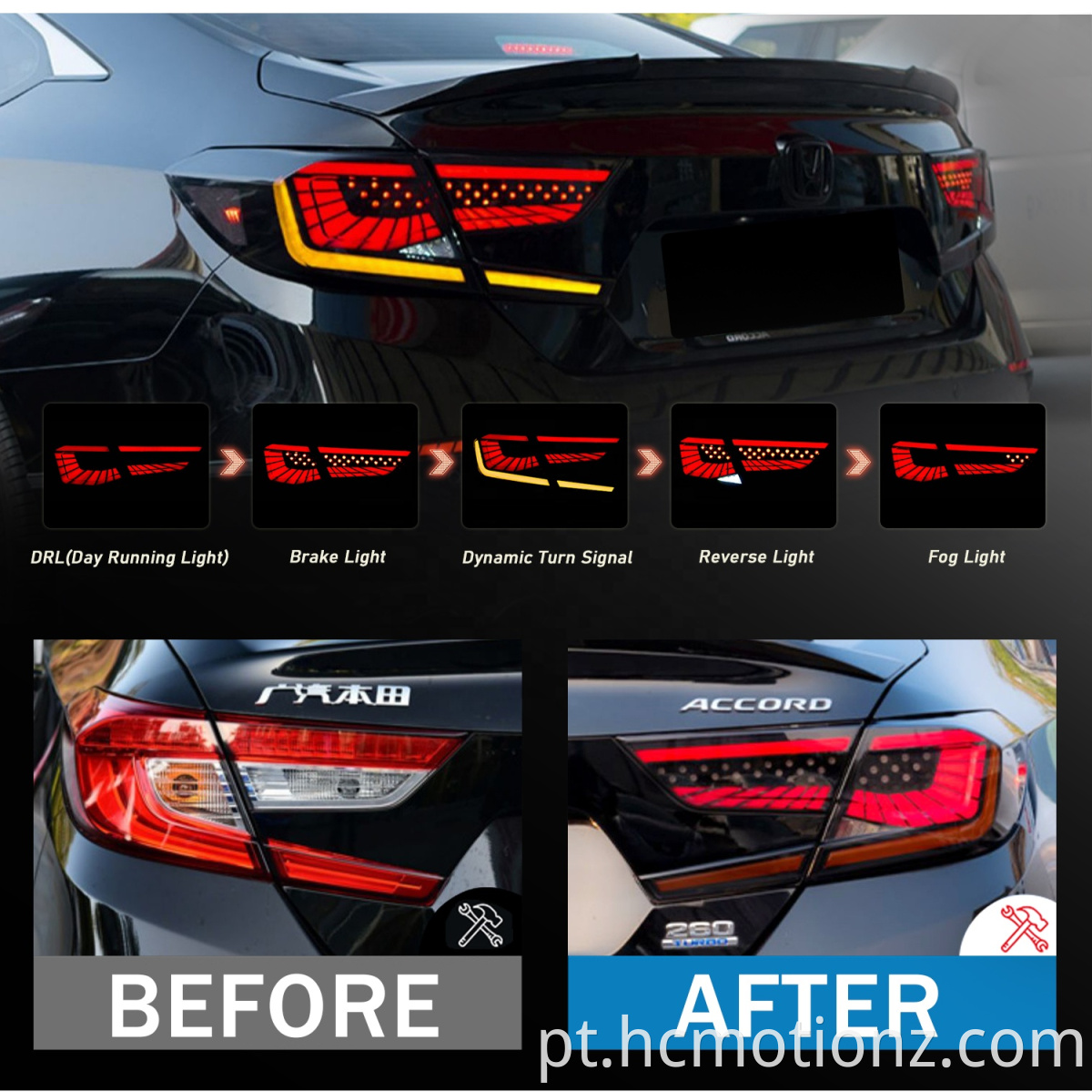 HCMOTION FACTORY FACTORYES LED FULL LED STARTE UP ANIMAÇÃO V2 Lâmpada traseira 2018 2019 2020 2021 Luzes traseiras para Honda Accord